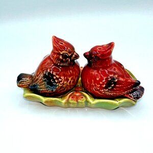 Cardinals Ceramic Salt & Pepper Shaker Set Rustic Cottagecore Bird Kitchen Décor